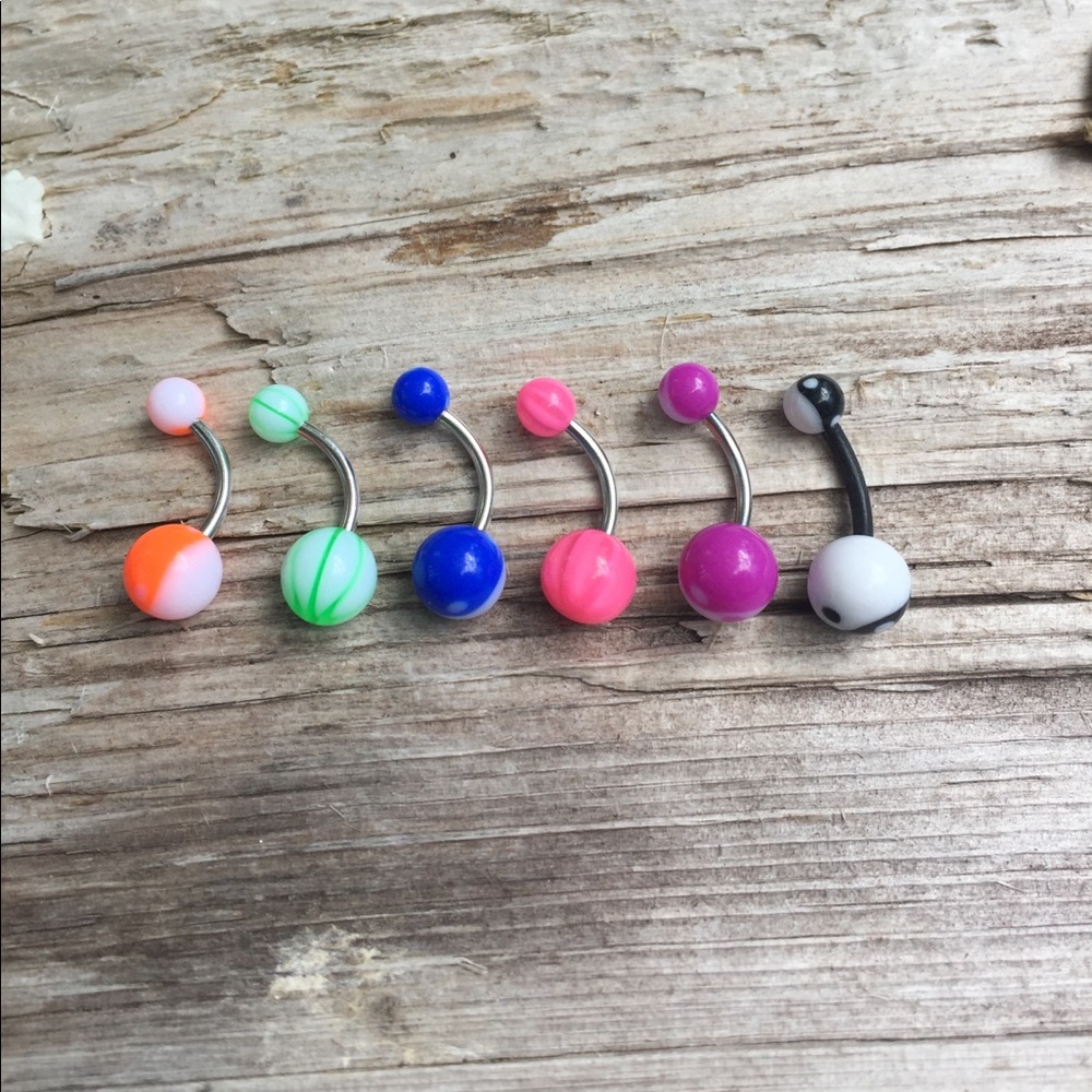 6 Multi-Color‎ Belly Button Navel Rings - Picture 2 of 2